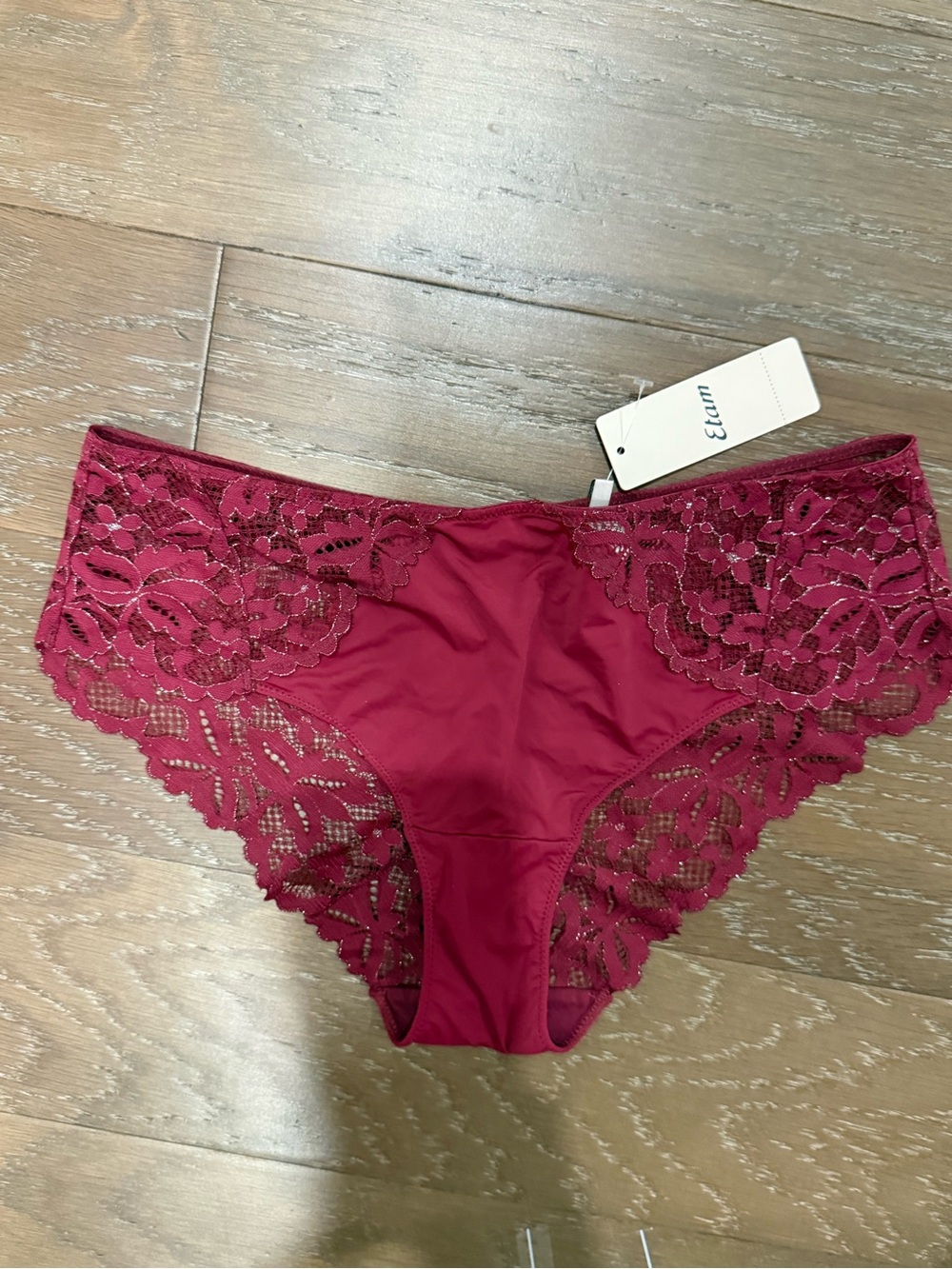 glam Lace-Edged Bikini Panty in Berry Red